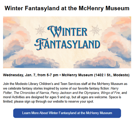 Winter Fantasyland at the McHenry Museum. Click image to link to more information.